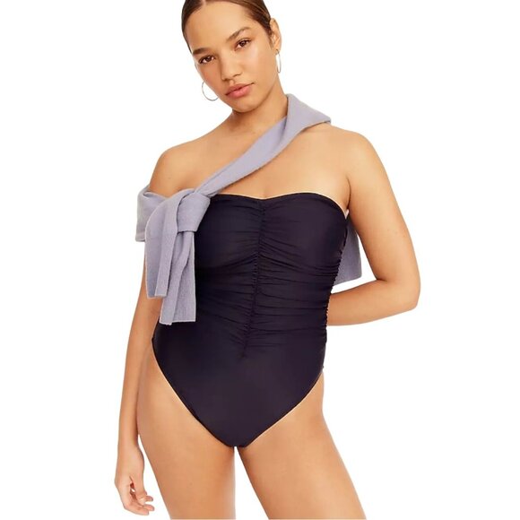 J Crew Ruched Sweetheart One-Piece Swimsuit Black 22 - Picture 2 of 7